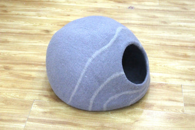 Handmade Cat House - Felt Cat Cave With Wavy Stripes Design - Cozy Hideaway - Ideal Gift  - Unique Round Pet Bed