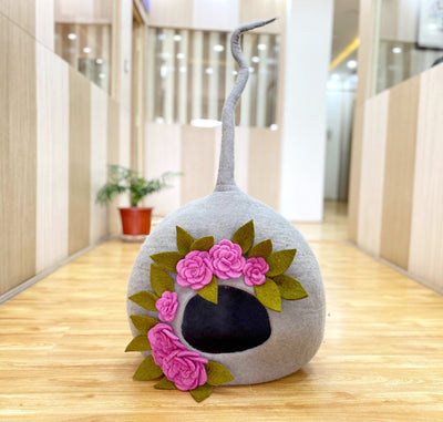 Long Tailed Flower Felt Cat Cave - Unique And Stylish Pet Sanctuary - Gift For Cats & Dogs