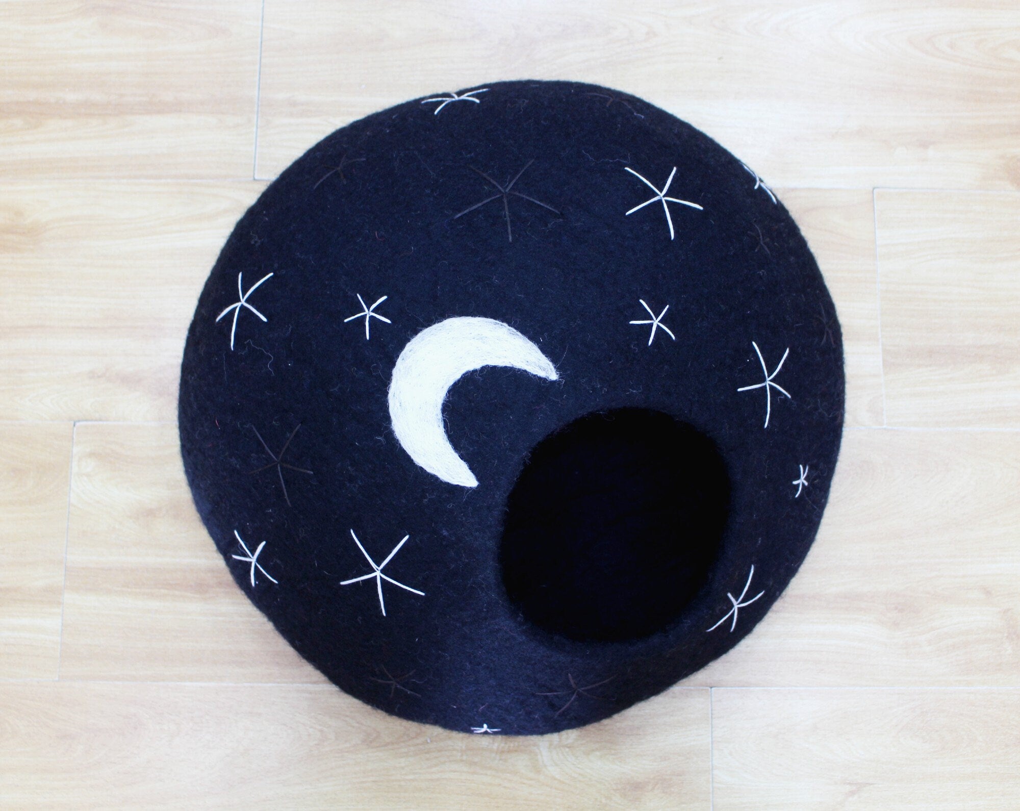 Star & Moon Designed Felt Cat Cave-  Wool Cat Bed Made Using 100% Pure Wool- Modern Pet Furniture- Color Customizable