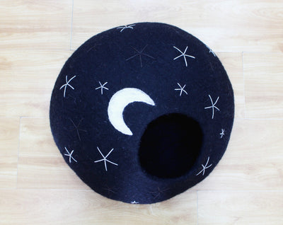 Star & Moon Designed Felt Cat Cave-  Wool Cat Bed Made Using 100% Pure Wool- Modern Pet Furniture- Color Customizable