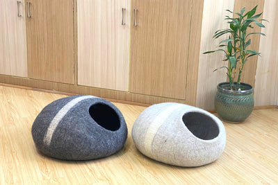 Handmade Gray Felt Cat Cave - Wool Cat House in Natural Grey Colors- Modern Pet Furniture- Ideal Gift For Pet Lover