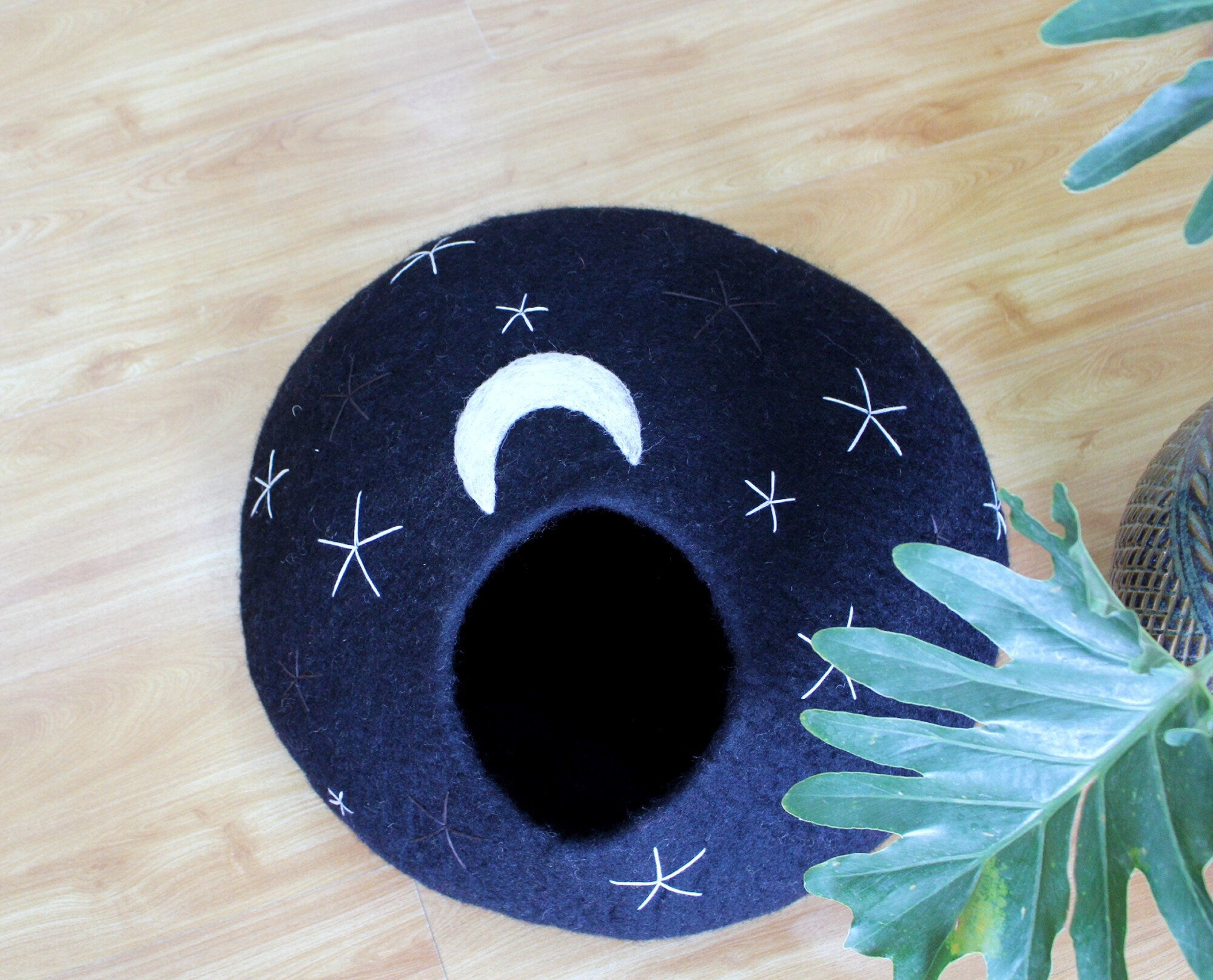 Star & Moon Designed Felt Cat Cave-  Wool Cat Bed Made Using 100% Pure Wool- Modern Pet Furniture- Color Customizable