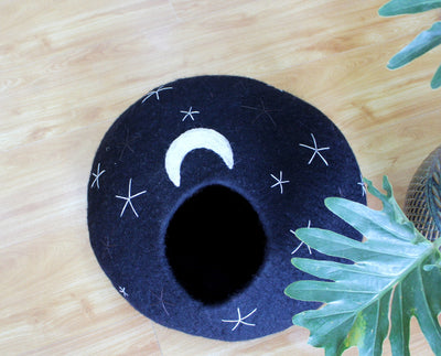 Star & Moon Designed Felt Cat Cave-  Wool Cat Bed Made Using 100% Pure Wool- Modern Pet Furniture- Color Customizable