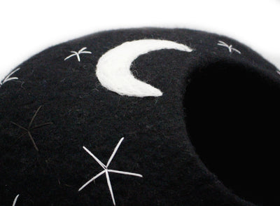 Star & Moon Designed Felt Cat Cave-  Wool Cat Bed Made Using 100% Pure Wool- Modern Pet Furniture- Color Customizable
