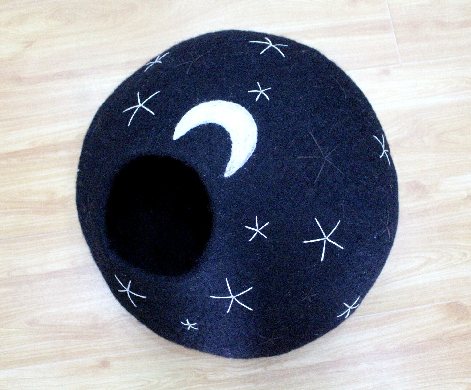 Star & Moon Designed Felt Cat Cave-  Wool Cat Bed Made Using 100% Pure Wool- Modern Pet Furniture- Color Customizable