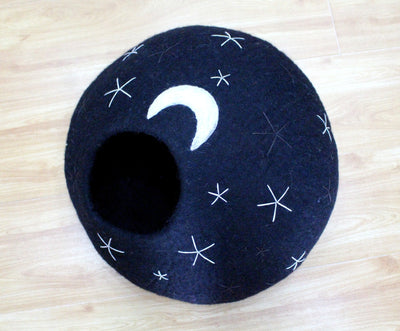 Star & Moon Designed Felt Cat Cave-  Wool Cat Bed Made Using 100% Pure Wool- Modern Pet Furniture- Color Customizable