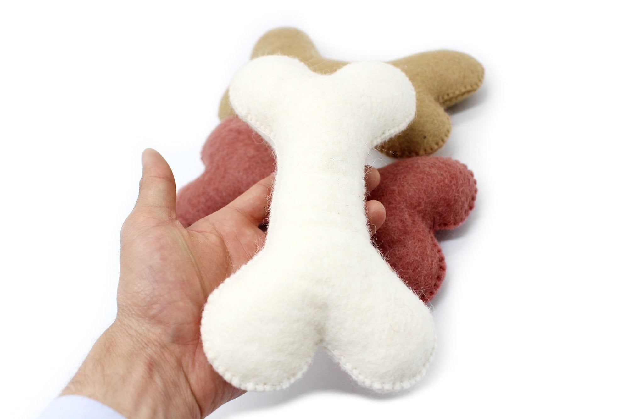 Set Of 3 - Wool Felted Bone - Felt Dog Teaser - Dog Play Toy - Embroidered  Bone - Felt Kick Toys For Dogs