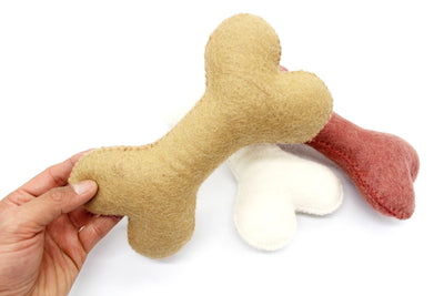 Set Of 3 - Wool Felted Bone - Felt Dog Teaser - Dog Play Toy - Embroidered  Bone - Felt Kick Toys For Dogs