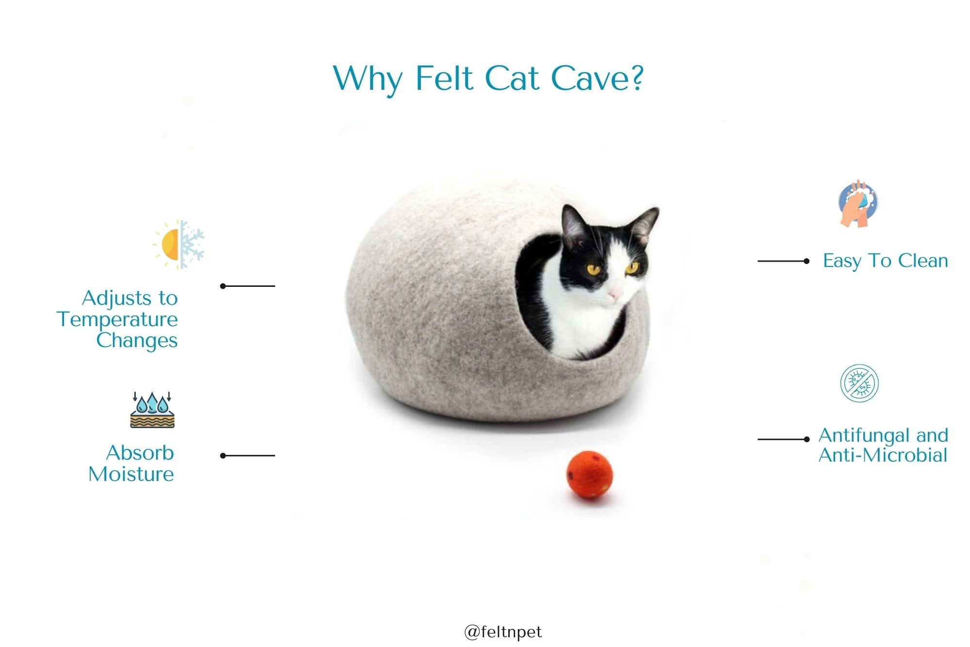 Wool  Felt Cat Cave - Natural Grey Cat Bed - Furniture For Your Pet - Wool Pet Bed