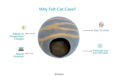 Handmade Felt Cat Cave – Grey Wool Cat Bed with Stripe Design