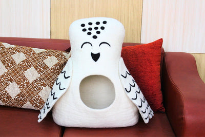 Owl Wool Cat Cave - Indoor Cave - Dome Kitty Bed - Washable Puppy House - Soft & Cozy Pet Bed
