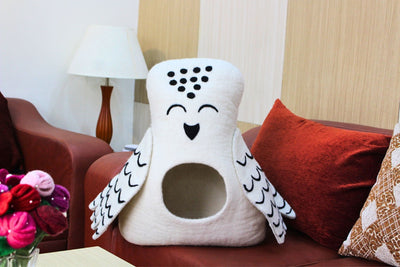 Owl Wool Cat Cave - Indoor Cave - Dome Kitty Bed - Washable Puppy House - Soft & Cozy Pet Bed