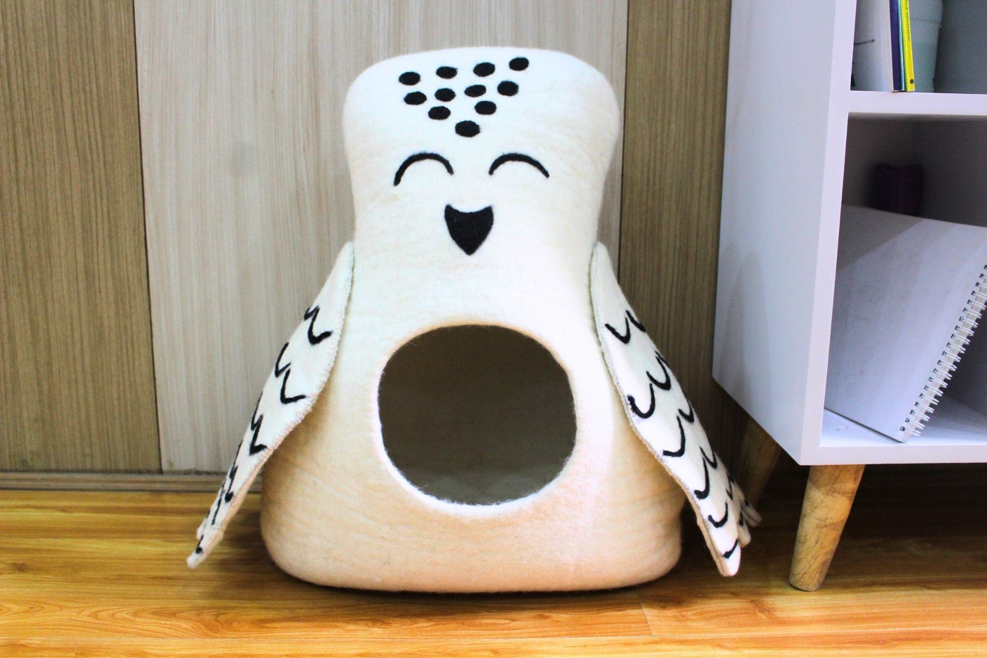 Owl Wool Cat Cave - Indoor Cave - Dome Kitty Bed - Washable Puppy House - Soft & Cozy Pet Bed
