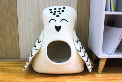 Owl Wool Cat Cave - Indoor Cave - Dome Kitty Bed - Washable Puppy House - Soft & Cozy Pet Bed