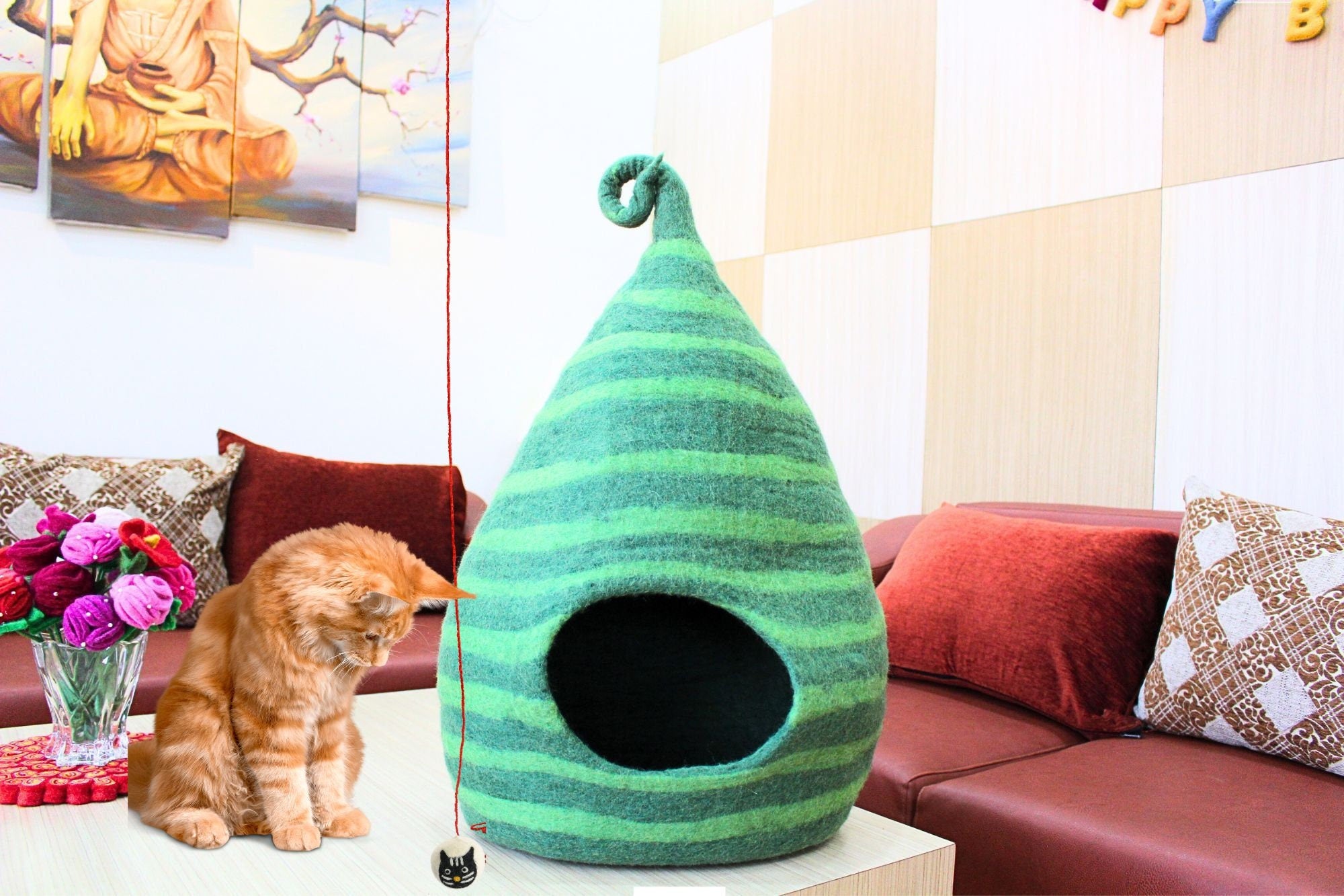 Wool Felt  Cat Cave - Unique Felt Cat Cave - Pet Friendly Bed - Luxury  Furniture -  Gift For Pet