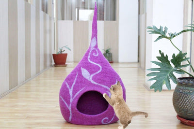 Handmade Cat Cave- Wool Pet Bed- Felt Cat House- 100% Pure Wool Cave- No Harmful Chemicals Used To Dye