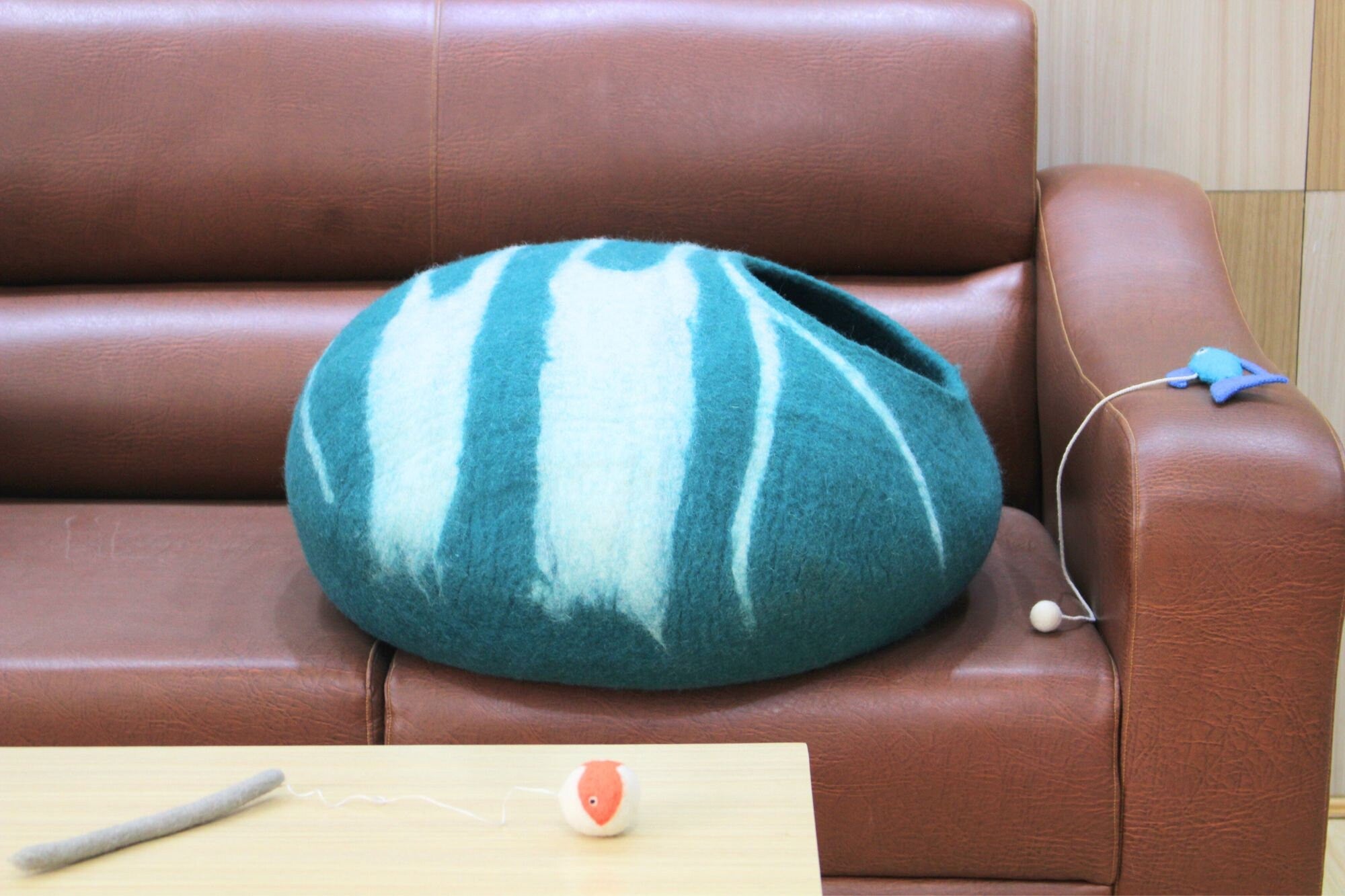 Large Striped Wool Cat House- Felt Cat Cave- Modern Pet Furniture-  Premium Wool Kitty House- Gift For Pet Lovers
