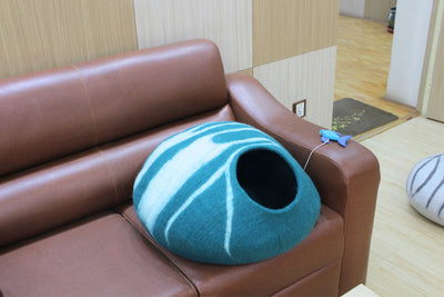 Large Striped Wool Cat House- Felt Cat Cave- Modern Pet Furniture-  Premium Wool Kitty House- Gift For Pet Lovers