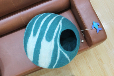 Large Striped Wool Cat House- Felt Cat Cave- Modern Pet Furniture-  Premium Wool Kitty House- Gift For Pet Lovers