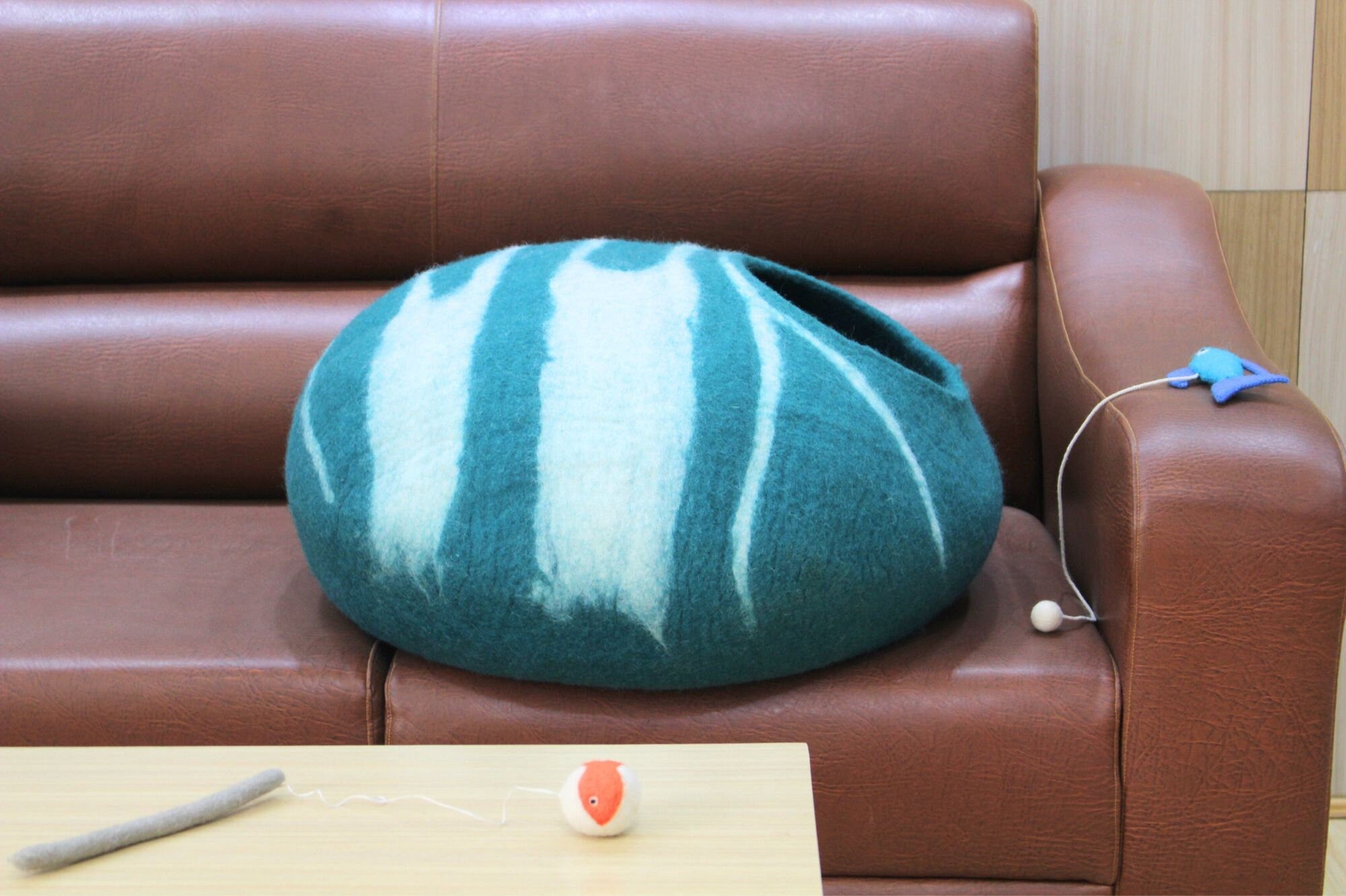 Large Striped Wool Cat House- Felt Cat Cave- Modern Pet Furniture-  Premium Wool Kitty House- Gift For Pet Lovers