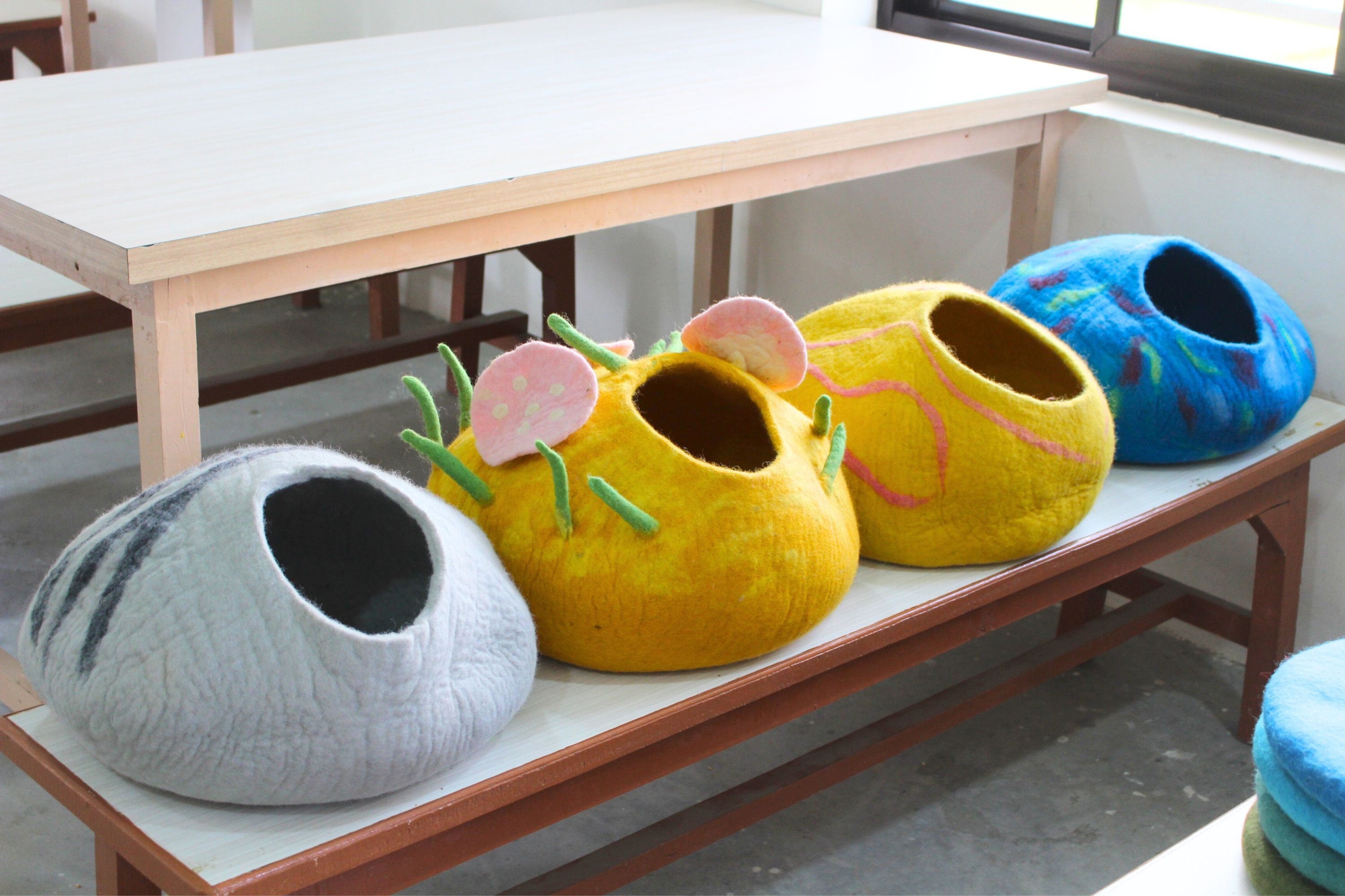 Wool felt cat Bed -  Wool Cat Cave - Soft and Durable Pet Bed, Vessel, - Pet-Friendly Cave