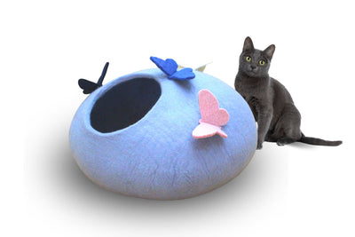 Wool Felt Butterfly Cat Cave Bed - Handmade Cat House - Premium Felt - Free From Toxic Chemicals - Kitty Warmer - Gift For Pets