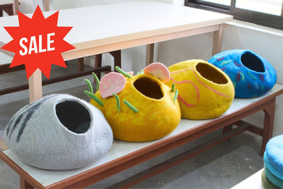 Wool felt cat Bed -  Wool Cat Cave - Soft and Durable Pet Bed, Vessel, - Pet-Friendly Cave