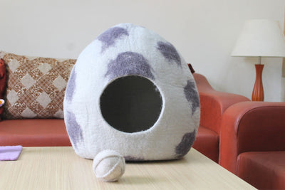 Felted Polka Dot Cat Cave Bed – Natural Wool Hideaway