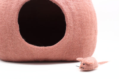 Rose Pink Cat Bed- Wool Cat House Made Using 100% Pure & Natural Wool- Premium Wool Pet Bed - Soft and Cozy Pet Bed