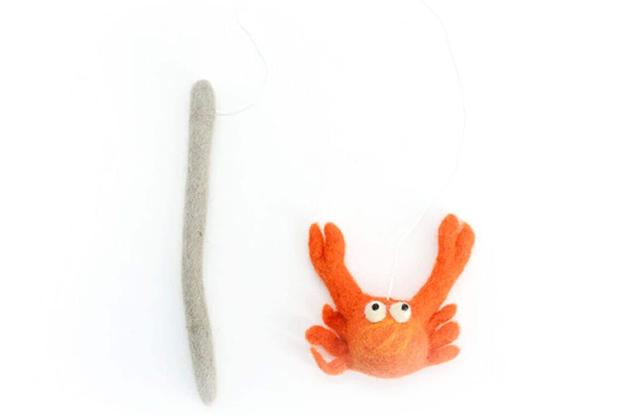 Set of 2 - Crab Wand Felt Cat Toys - Wool Felted Crab -  Cat and Dog Toys - Interactive Pet Teaser - Felt Play Ornament