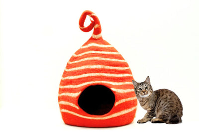 Modern Stripes Cat Cave - Felt Dome Pet Bed - Sustainable Bed - Felt Cat Basket  - Cozy Pet Couch - Choose Your Own Design