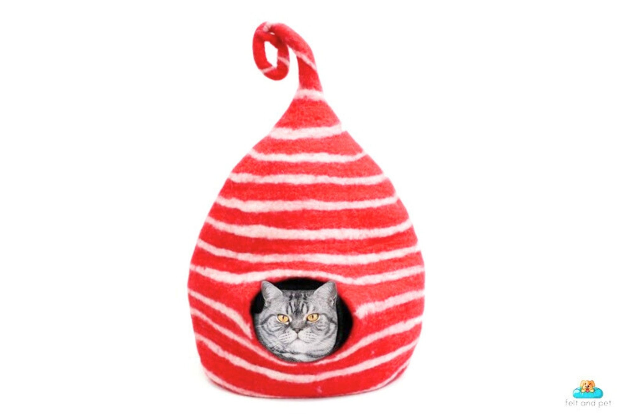Modern Stripes Cat Cave - Felt Dome Pet Bed - Sustainable Bed - Felt Cat Basket  - Cozy Pet Couch - Choose Your Own Design