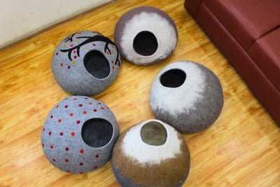 Round Design Handmade Cat Caves - Wool Cat House Made Using Pure Wool - Soft, Cozy And Comfortable Cats bed - Pet Furniture