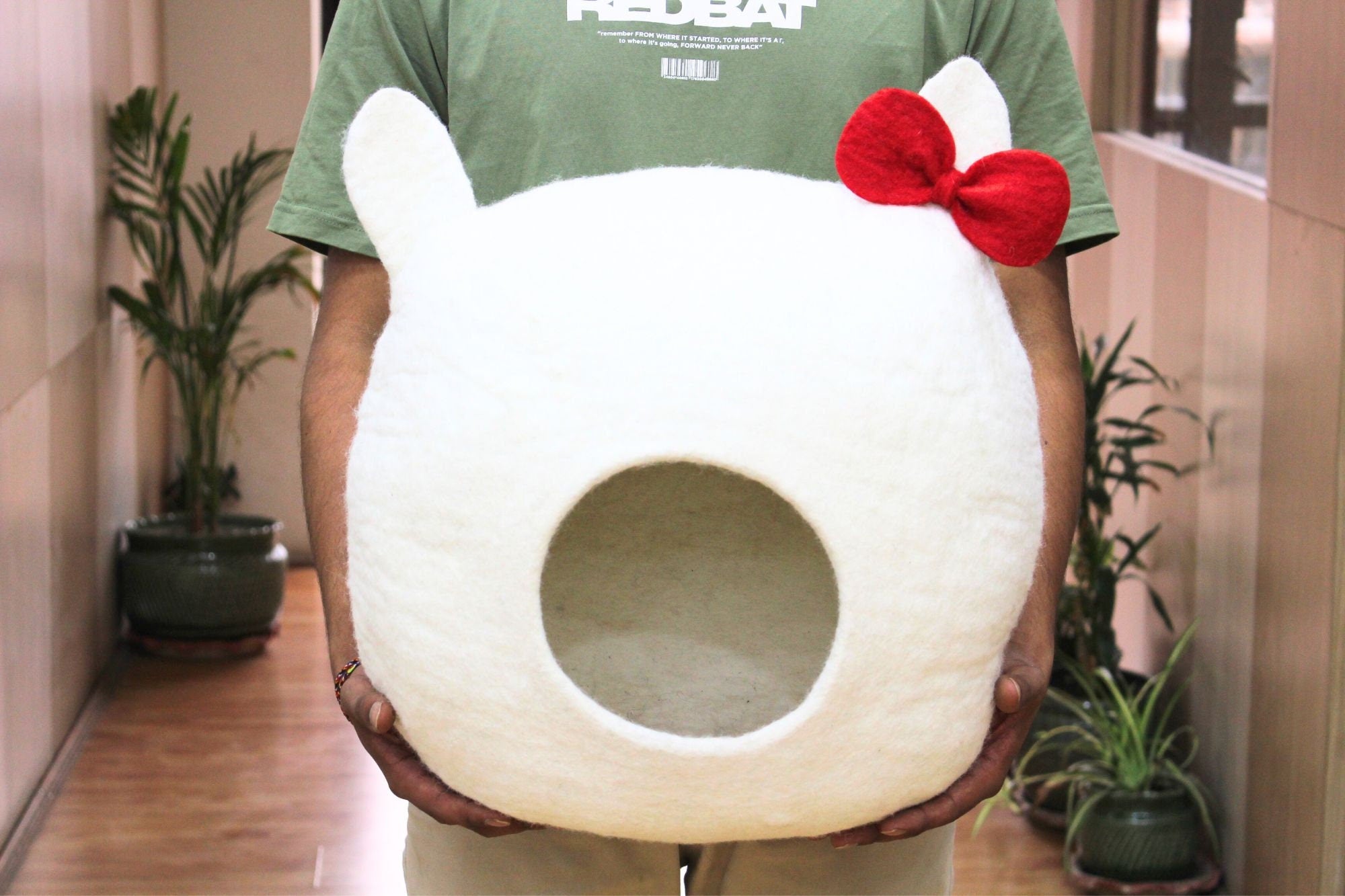 Cute White Handmade Felt Wool Cat Bed From Pure Wool- Gift For Your Cat