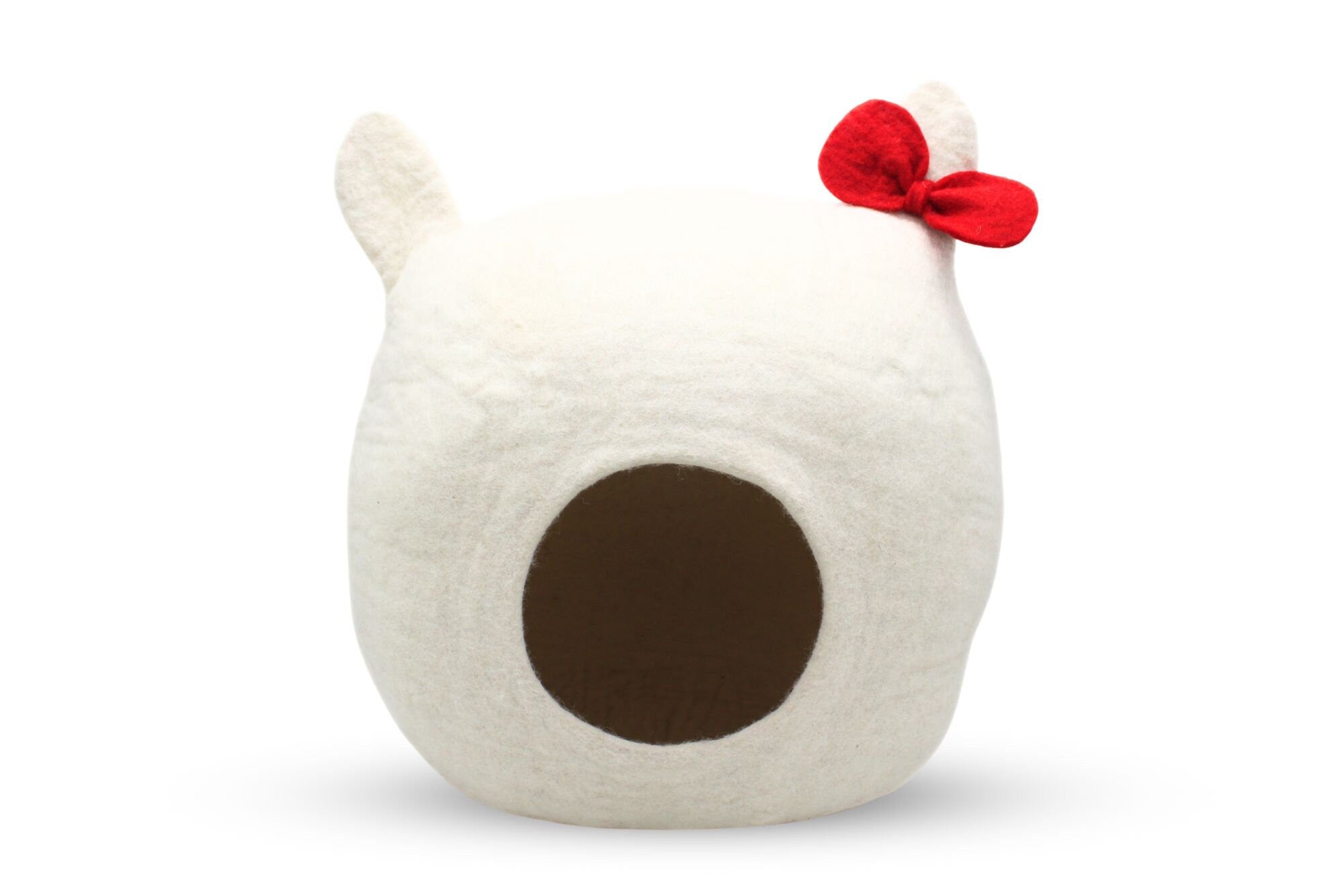 Cute White Handmade Felt Wool Cat Bed From Pure Wool- Gift For Your Cat