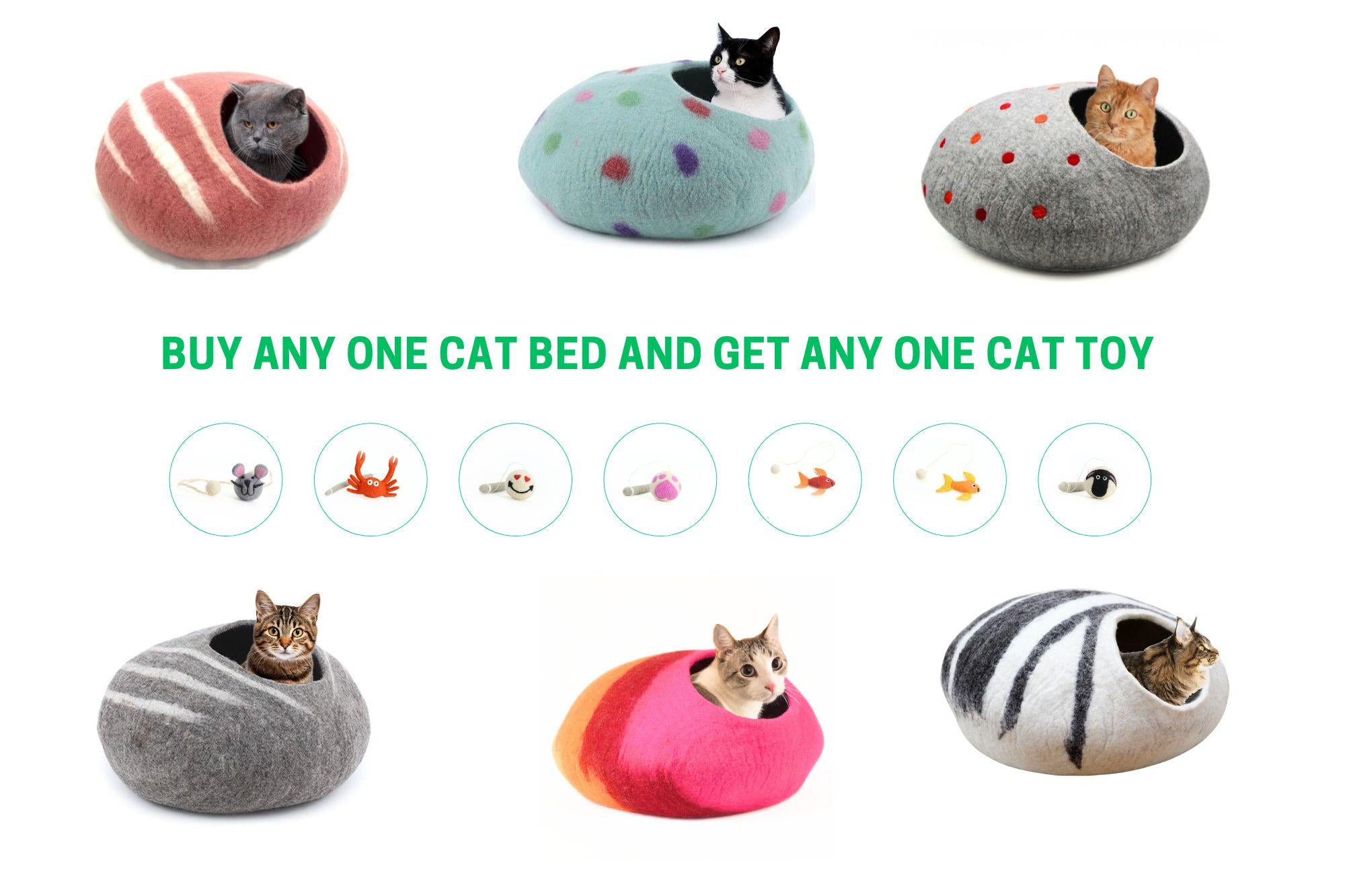 Felt Cat Caves – 100% Natural Wool Beds For Your Cats– Cats Favorite- Loved by Thousands of Owner