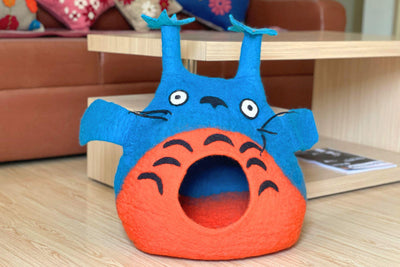 Totoro Designed Wool Cat Cave| Eco-friendly Felt Cat Bed for your Cats| Handmade with Love from Nepal| Safe and Comfortable