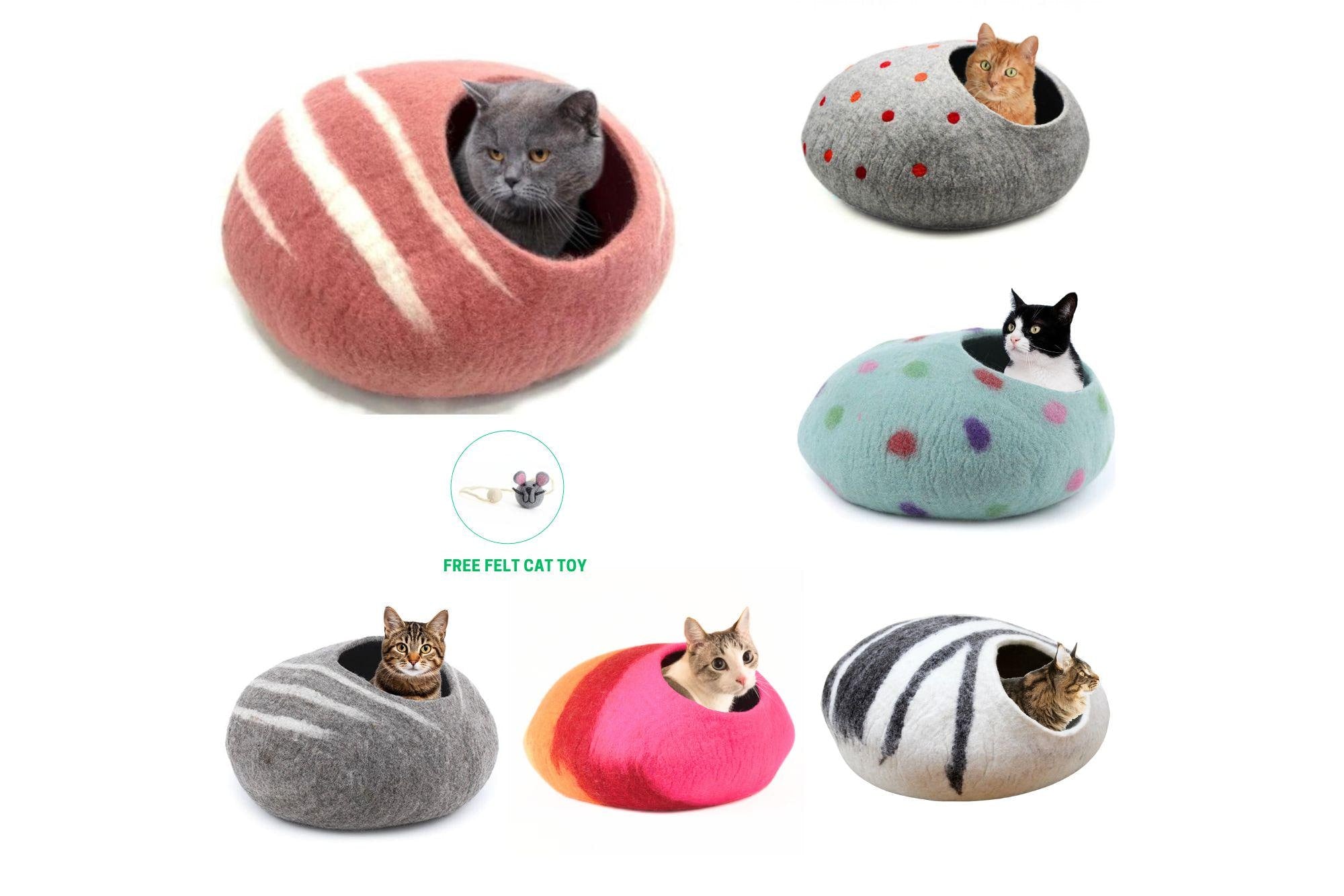 Felt Cat Caves – 100% Natural Wool Beds For Your Cats– Cats Favorite- Loved by Thousands of Owner