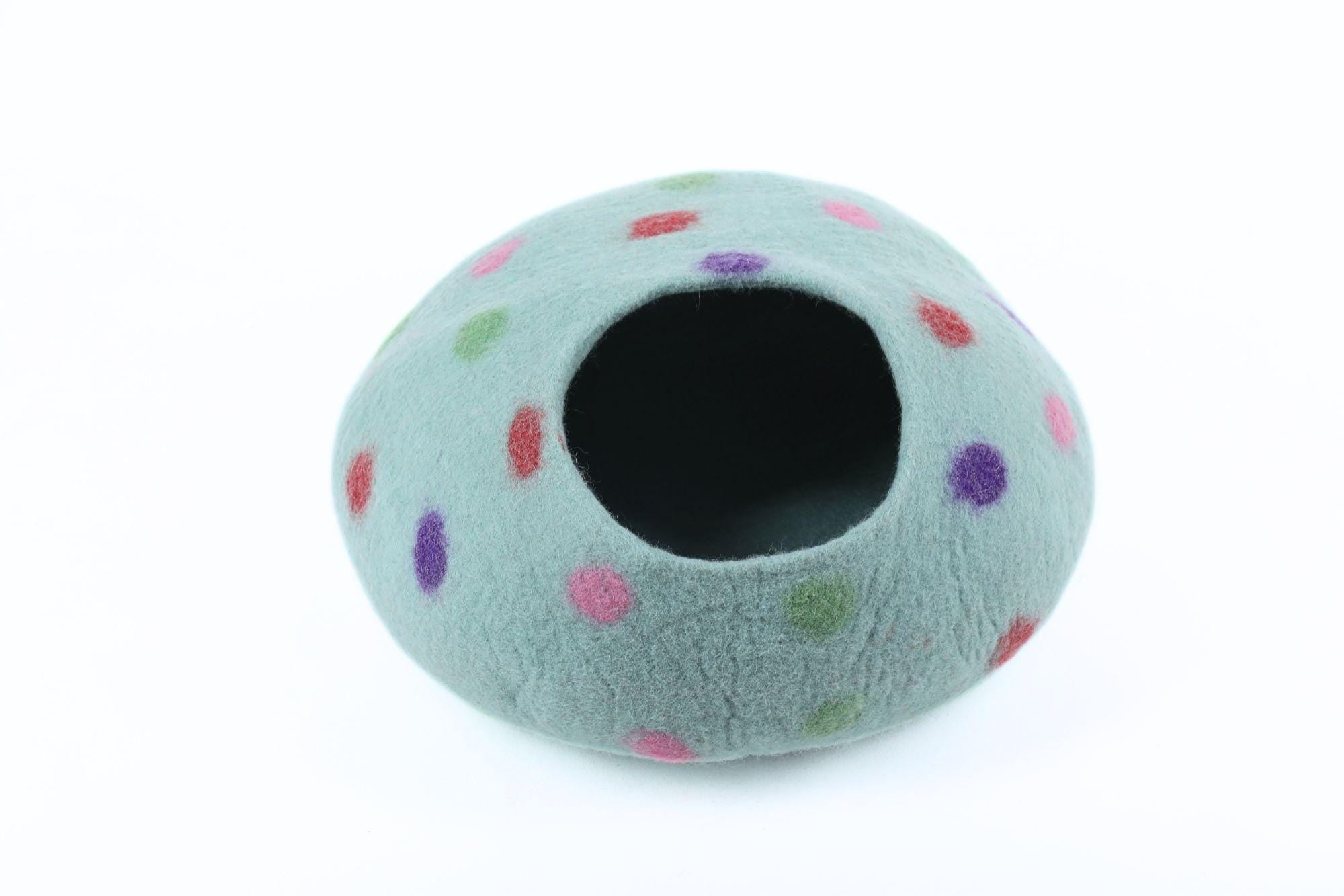 Colorful Dot Felt Cat Cave - Handmade Pet Furniture - Natural Wool Kitty Den - Sustainable Cat Cave -  Gift For Pet Lover