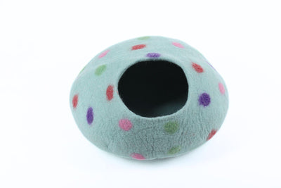 Colorful Dot Felt Cat Cave - Handmade Pet Furniture - Natural Wool Kitty Den - Sustainable Cat Cave -  Gift For Pet Lover