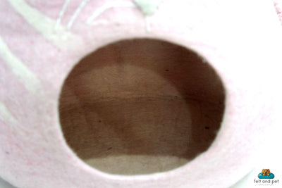 Hand Felted Wool Cat Cave – Pink Cat Head Design, Cozy Pet Bed
