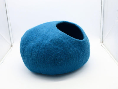 Handmade Blue Wool Cat House- Felt Cat Bed- Pet Furniture Made Using 100% Pure Wool- Customizable In In Variety Of Colors