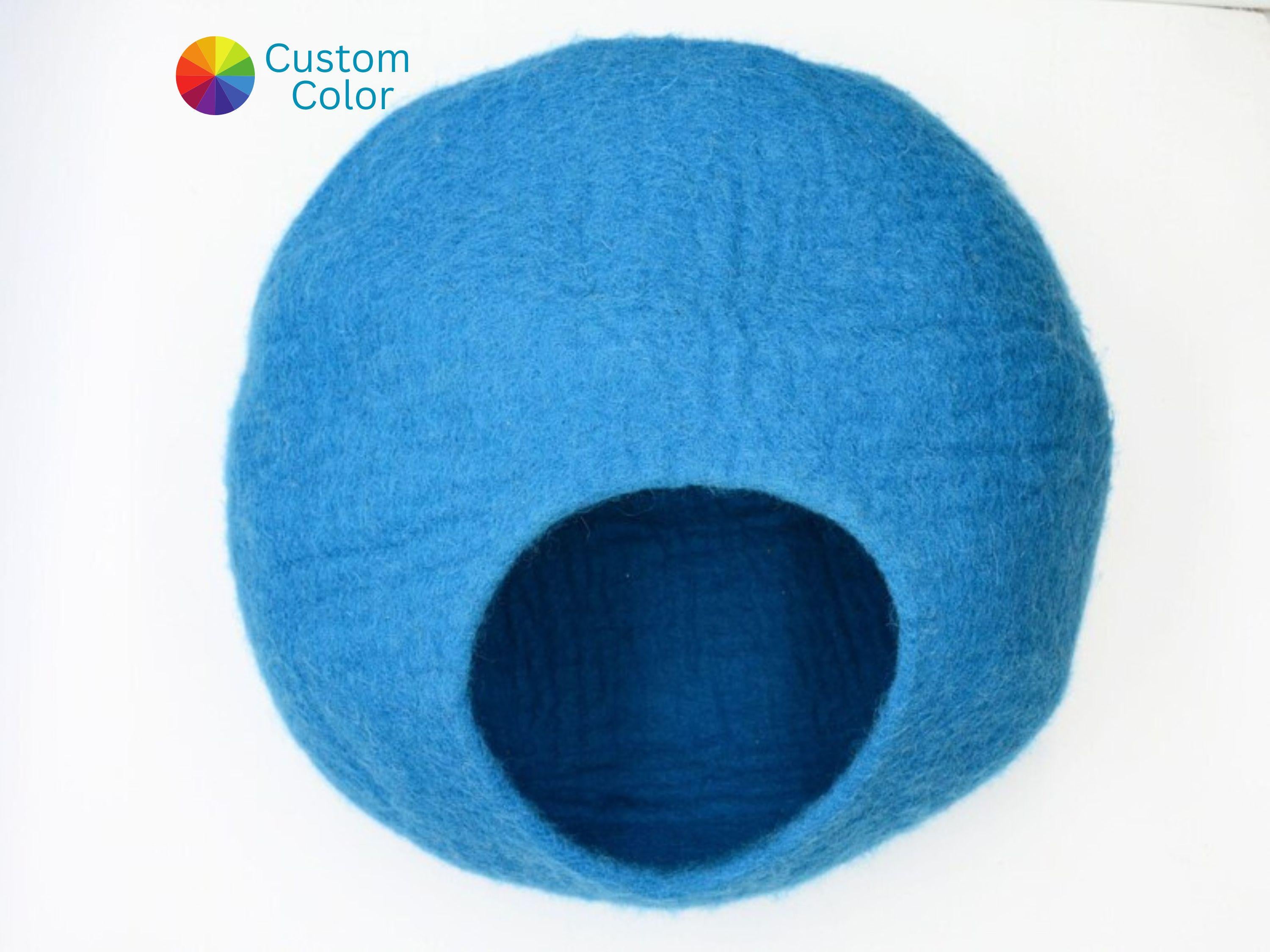 Handmade Blue Wool Cat House- Felt Cat Bed- Pet Furniture Made Using 100% Pure Wool- Customizable In In Variety Of Colors