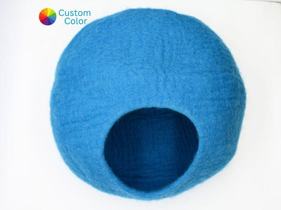 Handmade Blue Wool Cat House- Felt Cat Bed- Pet Furniture Made Using 100% Pure Wool- Customizable In In Variety Of Colors