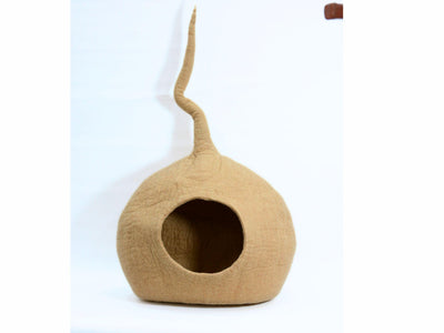 Hand Felted Wool Cat Cave – Beige Kitty House, Modern Pet Bed