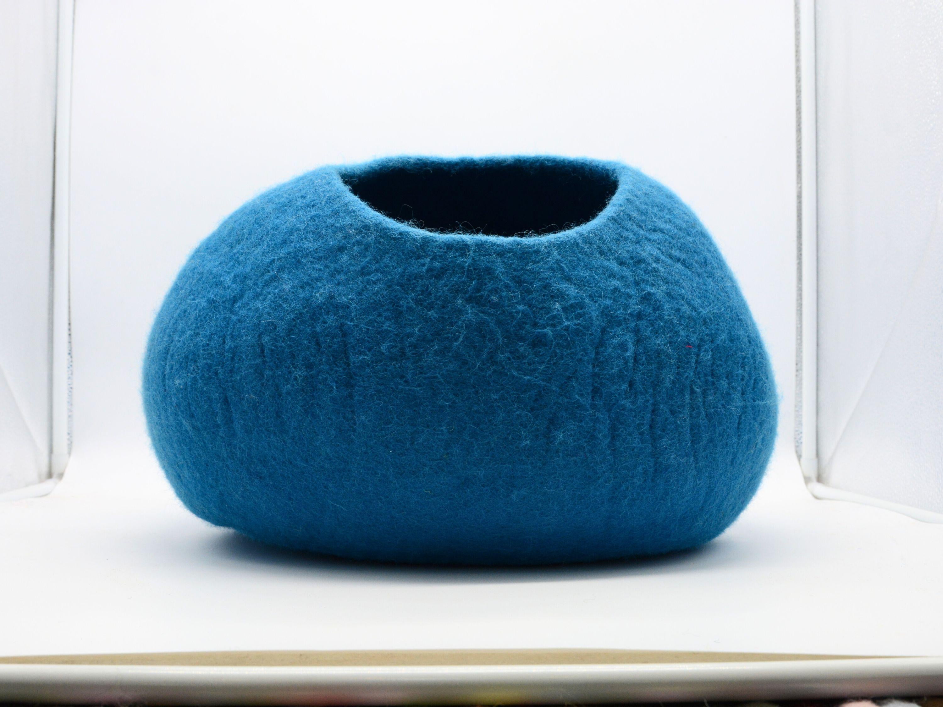 Handmade Blue Wool Cat House- Felt Cat Bed- Pet Furniture Made Using 100% Pure Wool- Customizable In In Variety Of Colors