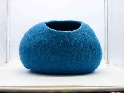 Handmade Blue Wool Cat House- Felt Cat Bed- Pet Furniture Made Using 100% Pure Wool- Customizable In In Variety Of Colors