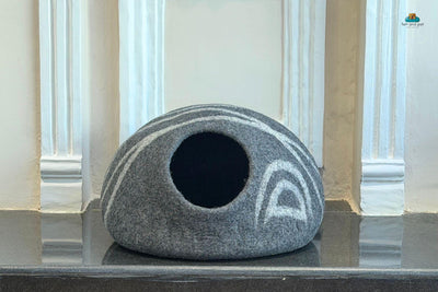 Handmade Colorful Dot Tail Cat Cave – Wool Felt Pet House, Cozy Hideout for Cats, Made in Nepal.
