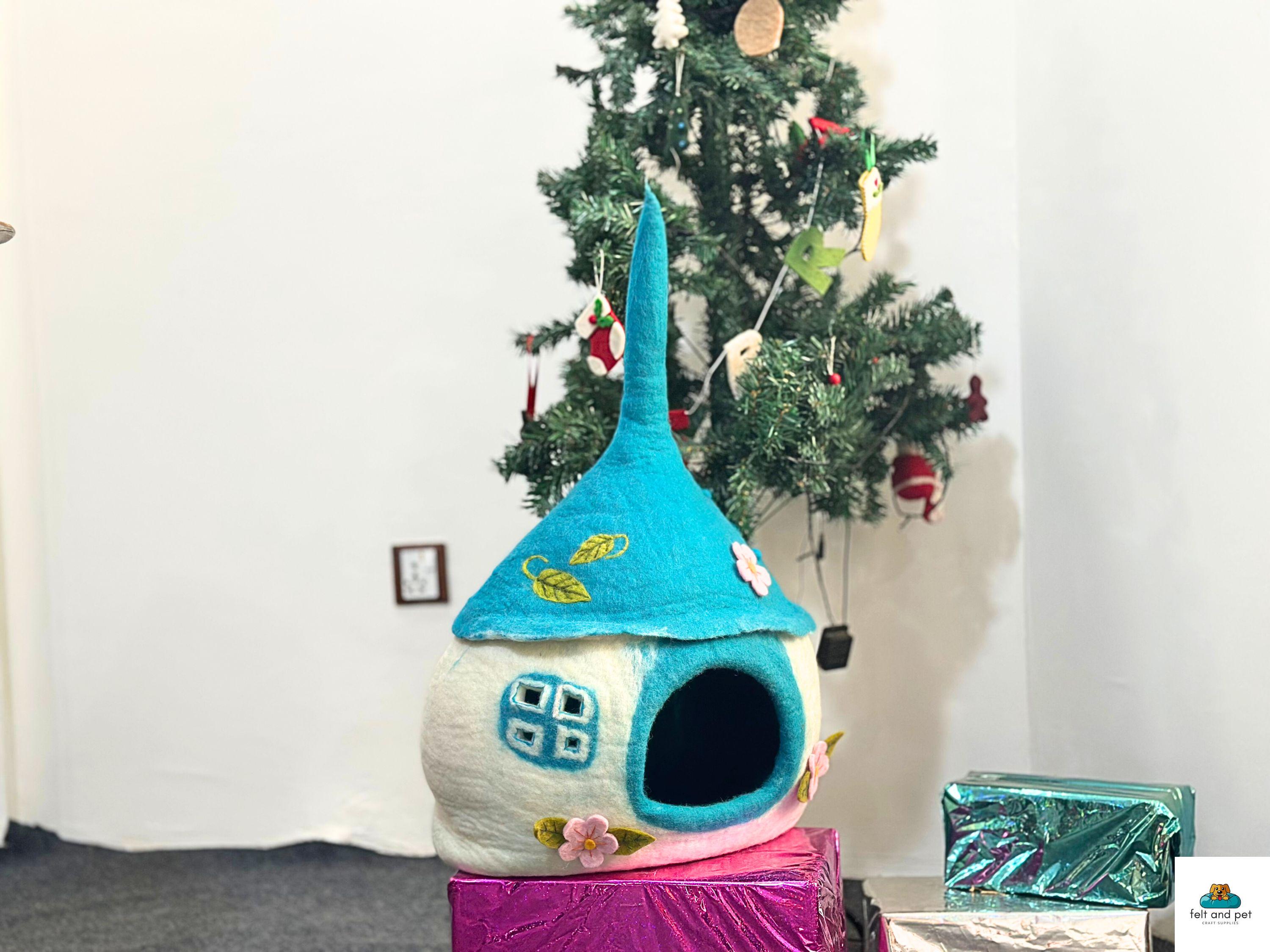Mosswood Cottage Cat Cave – Handmade Felt Cat Cave, Made in Nepal with 100% New Zealand Wool Enchanted Mushroom Cat House Bed.