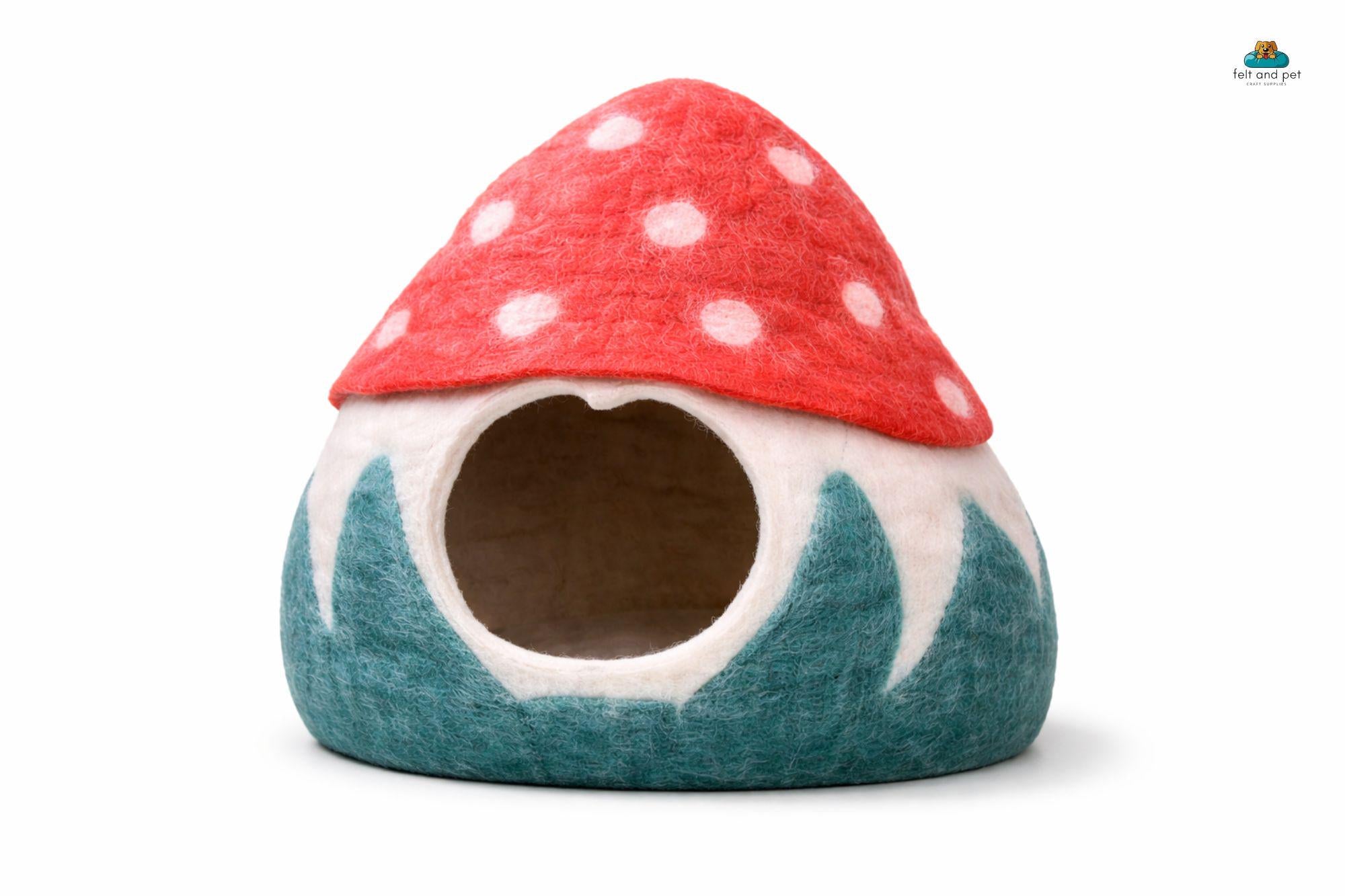 Mushroom Felt Cat Cave -  Handmade Modern Pet Bedding- Wool Pet Bed - Free Shipping